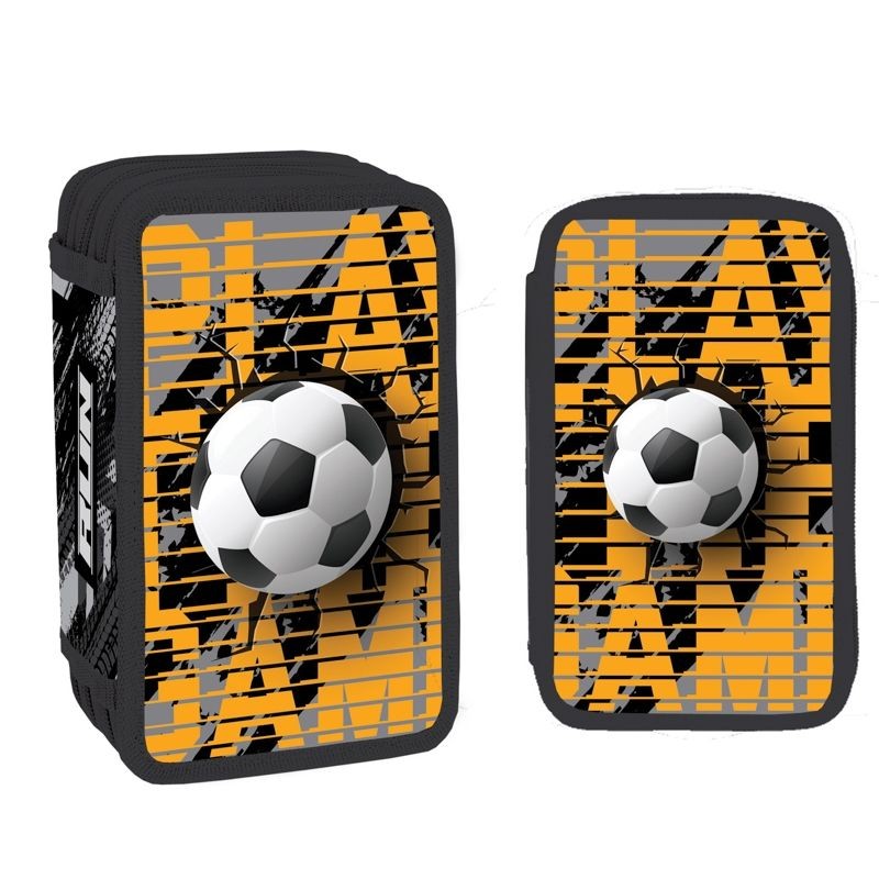 Penar scoala, 3 compartimente cu fermoar, neechipat, model Fotbal - imagine 4